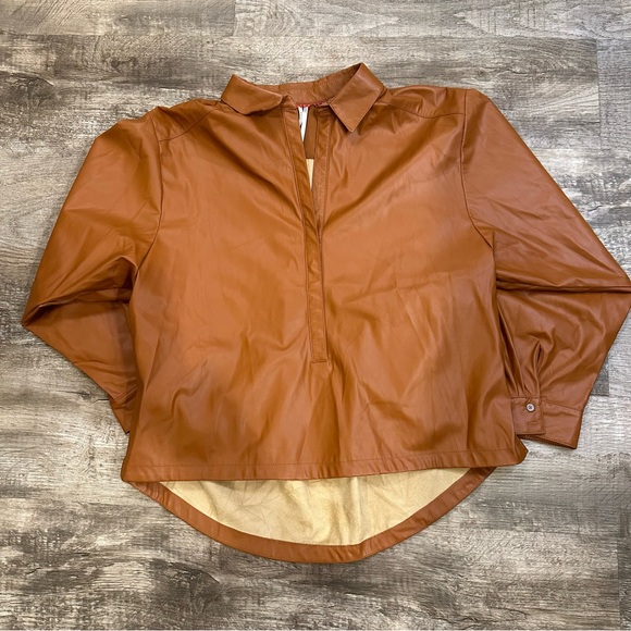 Anthropologie Tops - Anthropologie Tan Faux Leather Top (C)